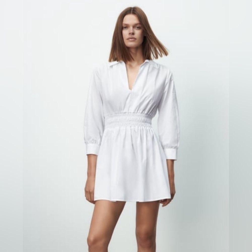 ZARA White Skater Long Sleeve Dress